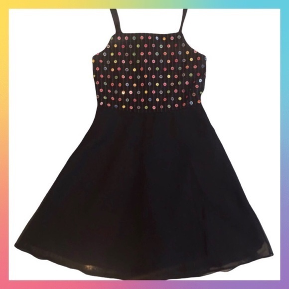BADGLEY MISCHKA Girl’s Black Multi-colored Sequin Party Dance Dress - Picture 1 of 8